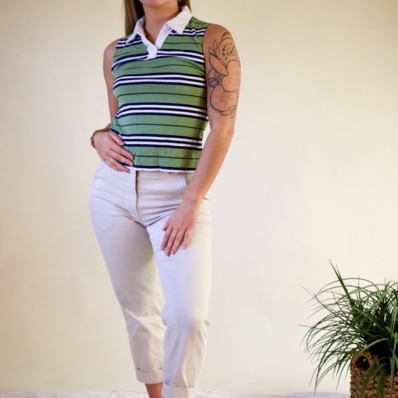 Green Striped Tank with Collar - Picture 1 of 4